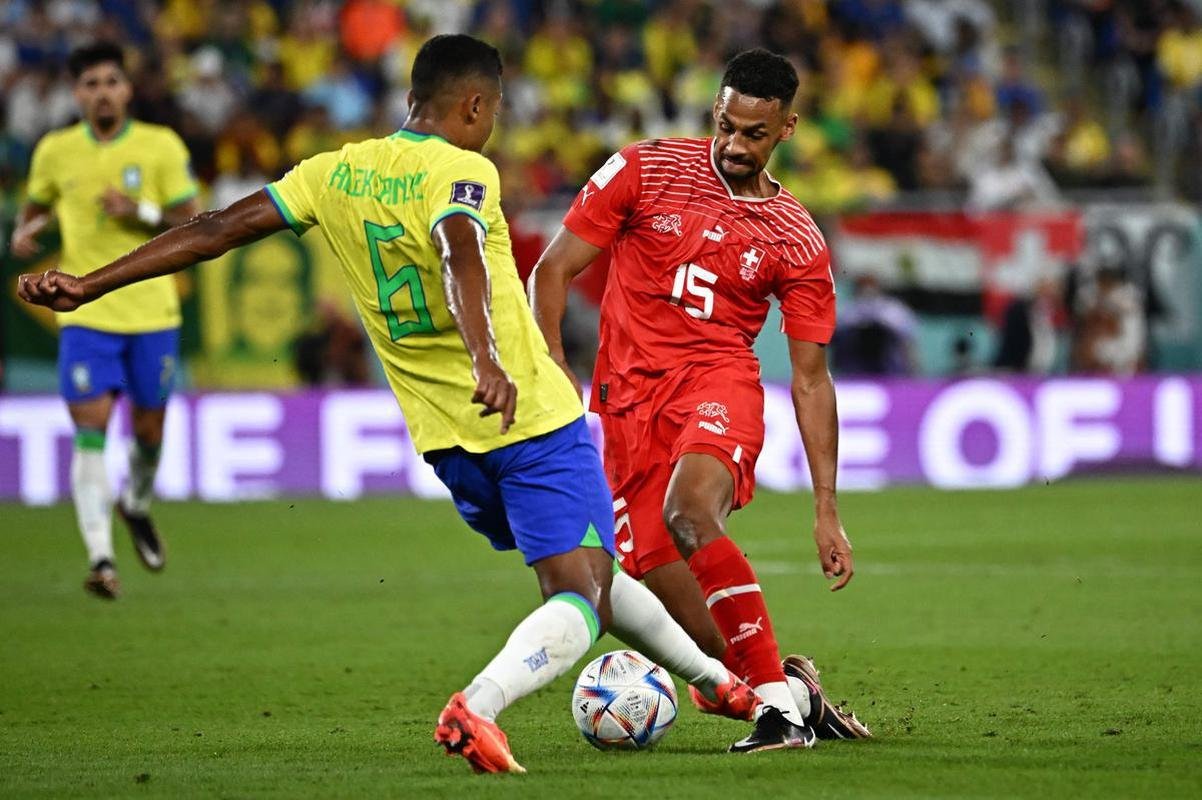 Duelo entre Brasil e Sua, pela 2 rodada do Grupo G da Copa do Mundo, acontece no Estdio 974, em Doha, no Catar
