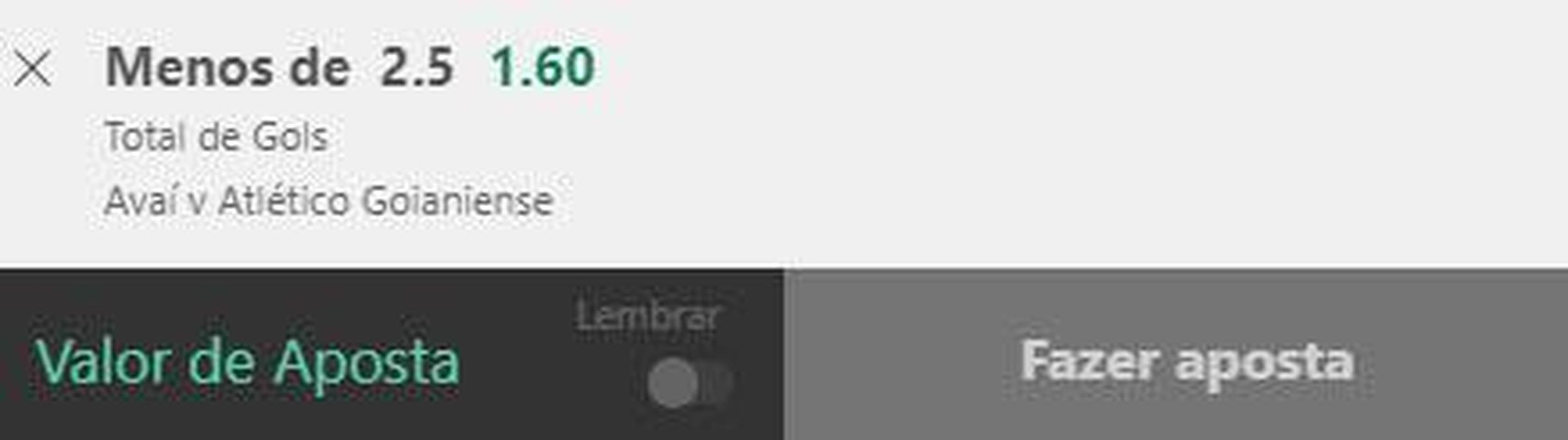 Menos de 2,5 gols em Ava x Atltico-GO (odd 1.60) - O duelo entre os dois times da zona de rebaixamento promete ser tenso. Os dois times necessitam urgentemente da vitria para dar um passo mais para deixar o Z4. A expectativa  de um jogo de poucos gols, principalmente pela qualidade das equipes. 