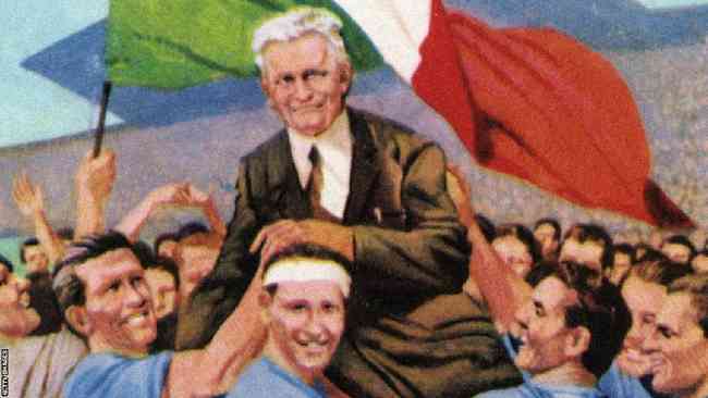 A primeira vitria de Pozzo e da Itlia na Copa do Mundo  celebrada em um desenho de 1934