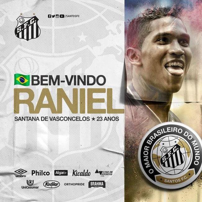 O Santos anunciou a contratao do atacante Raniel, que estava no So Paulo