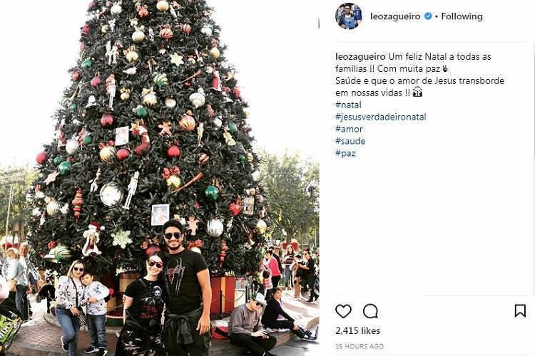 Leo publicou uma foto com a esposa com a seguinte mensagem: 'Um feliz Natal a todas as famlias'