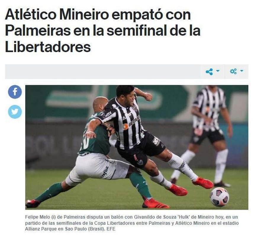 El Comrcio, do Equador: 'Atltico empatou com o Palmeiras na semifinal da Libertadores'