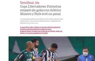 Clarn, da Argentina: 'Copa Libertadores: Palmeiras empatou sem gols com Atltico Mineiro e Hulk errou um pnalti'
