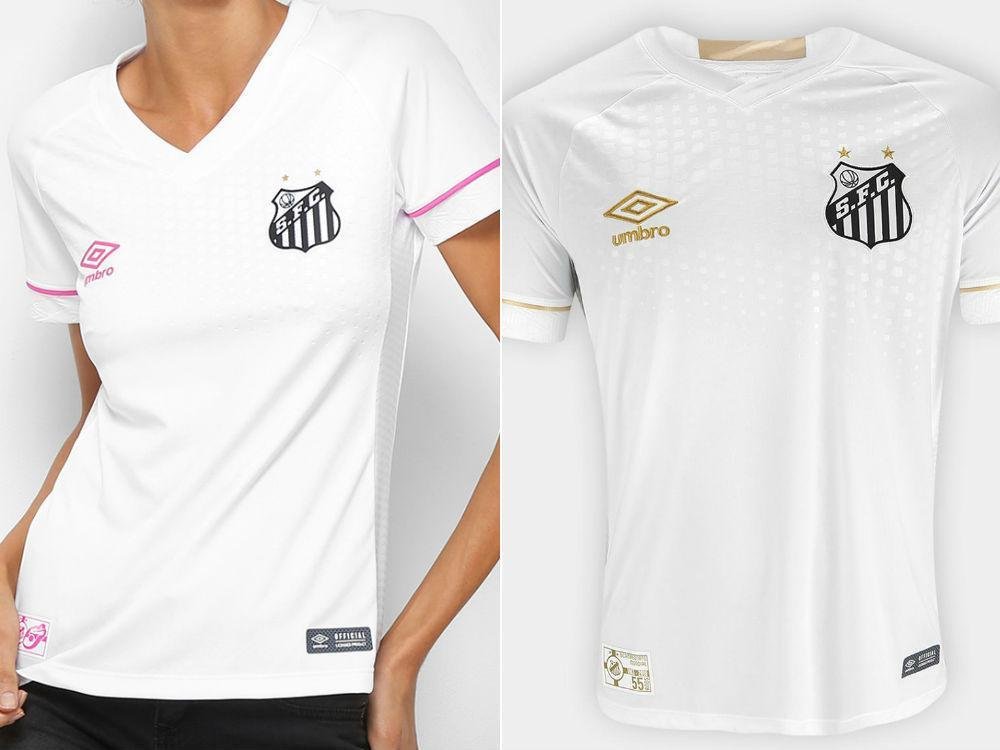 Santos. Camisa Feminina: R$ 199,99 / Camisa Masculina: R$ 179,99
