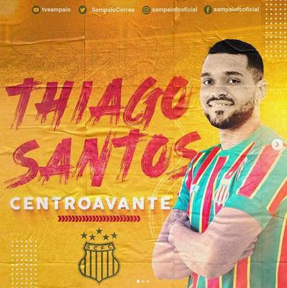 O Sampaio Corra anunciou a contratao do atacante Thiago Santos, que estava na Ferroviria-SP