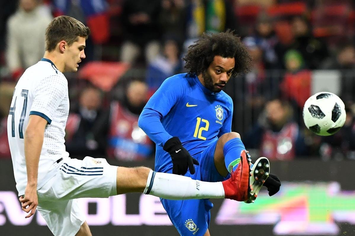Imagem da partida amistosa entre Rssia e Brasil, no Estdio Lujniki, em Moscou