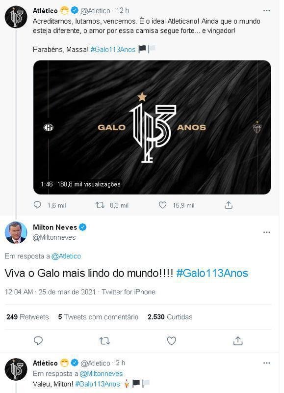 Atltico recebeu mensagens de clubes, jogadores, torcedores e jornalistas