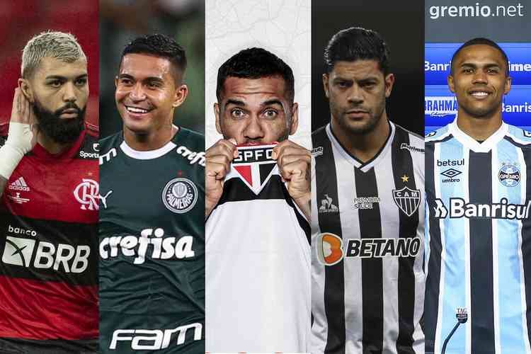 (Foto: Alexandre Vidal/Flamengo, Divulgação/Palmeiras, Divulgação/São Paulo, Pedro Souza/Atlético, Lucas Uebel/Grêmio)