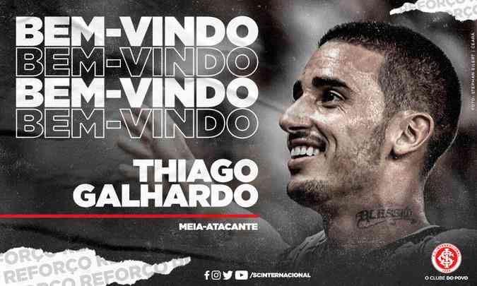 O Internacional anunciou a contratação do atacante Thiago Galhardo, que estava no Ceará