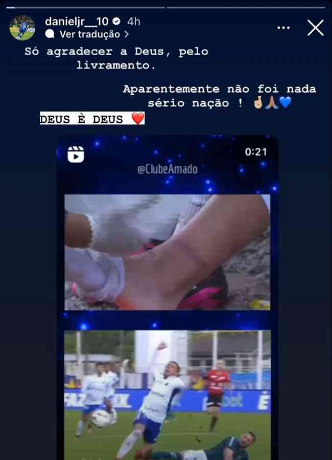 Mensagem postada pelo meia do Cruzeiro