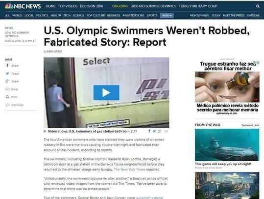 NBC (EUA): Nadadores norte-americanos não foram roubados. Inventaram história