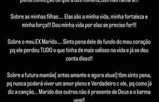 Esposa de Lus Fabiano explicou situao nas redes sociais aps anunciar traio do ex-jogador 