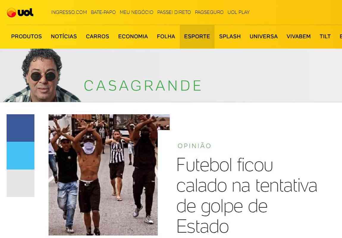 Ídolo do Corinthians e colunista do Uol, o ex-centroavante Walter Casagrande demonstrou insatisfação pelo silêncio dos jogadores de futebol em relação à tentativa de golpe.