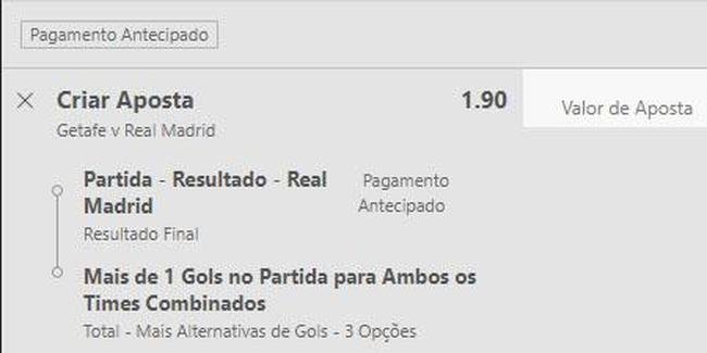Real Madrid vence e mais de um gol no jogo contra o Getafe (odd 1.90) - O Real Madrid empatou em casa com o Osasuna na ltima rodada e perdeu a liderana do Espanhol para o Barcelona. Com os dois times em alta, qualquer ponto perdido pode fazer diferena na competio. Por isso, o time deve ter fora mxima no duelo deste sbado. Mesmo fora de casa, os merengues so favoritos contra o Getafe, que faz campanha ruim e  apenas o 15 colocado.