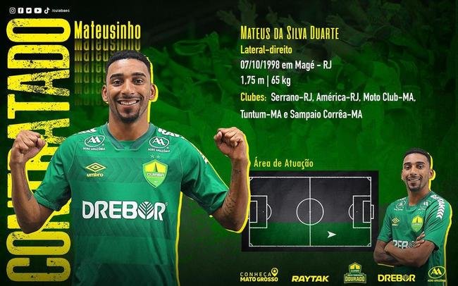Cuiab anunciou o lateral-direito Mateusinho 