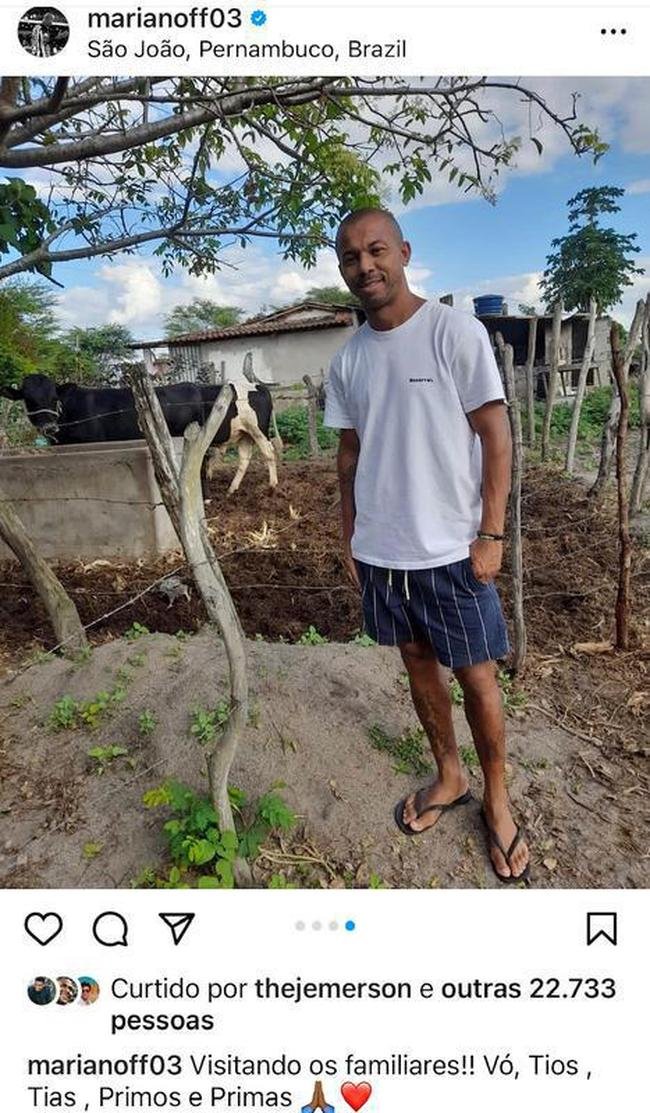 Mariano aproveitou fim de frias para visitar familiares no interior de Pernambuco.