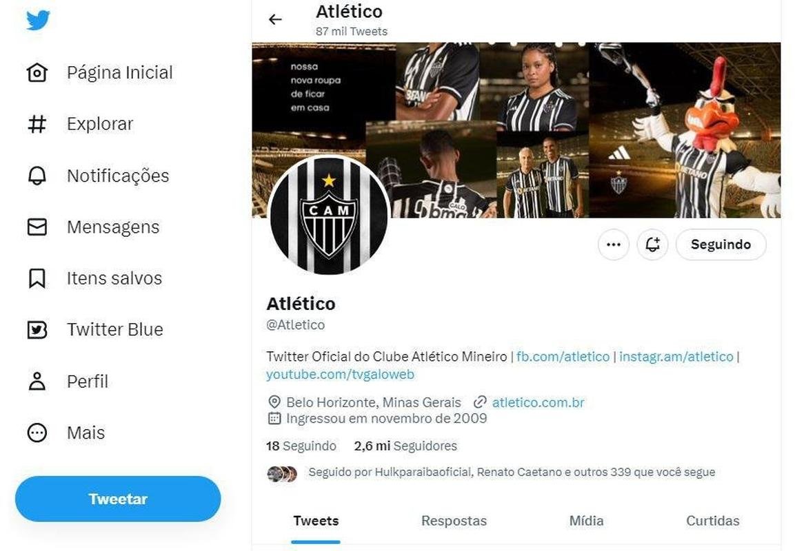 Contas de jogadores e clubes com e sem o perfil de verificado no Twitter