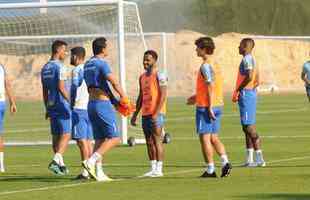 Cruzeiro fez nesta segunda-feira  tarde, na Toca da Raposa II, o ltimo treino em Belo Horizonte antes da partida contra o Internacional, quarta, no Beira-Rio, pela semifinal da Copa do Brasil. O tcnico Rogrio Ceni deve escalar Fbio; Edilson, Ded, Fabrcio Bruno (Leo) e Egdio (Dod); Henrique e Robinho; Marquinhos Gabriel; Thiago Neves e David; Pedro Rocha. Servindo  Seleo Colombiana, Orejuela est fora do jogo.