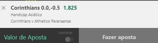 Corinthians handicap asitico -0.25 contra o Athletico-PR (odd 1.82) - Confronto de duas equipes que brigam pela parte de cima da classificao. O Timo vem de cinco vitrias e um empate nos ltimos seis jogos em casa. J o Furaco est h cinco partidas sem vencer como visitante. Desta forma, o time paulista  favorito. Em caso de empate, teremos reembolso de metade de nossa dica.