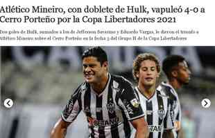El Comercio (Peru) - Atltico, com dois de Hulk, venceu o Cerro Porteo por 4 a 0 pela Copa Libertadores de 2021