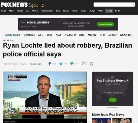 Fox News (EUA): Vídeo comprova que nadadores norte-americanos maquiaram história de roubo para encobrir incidente em posto de gasolina