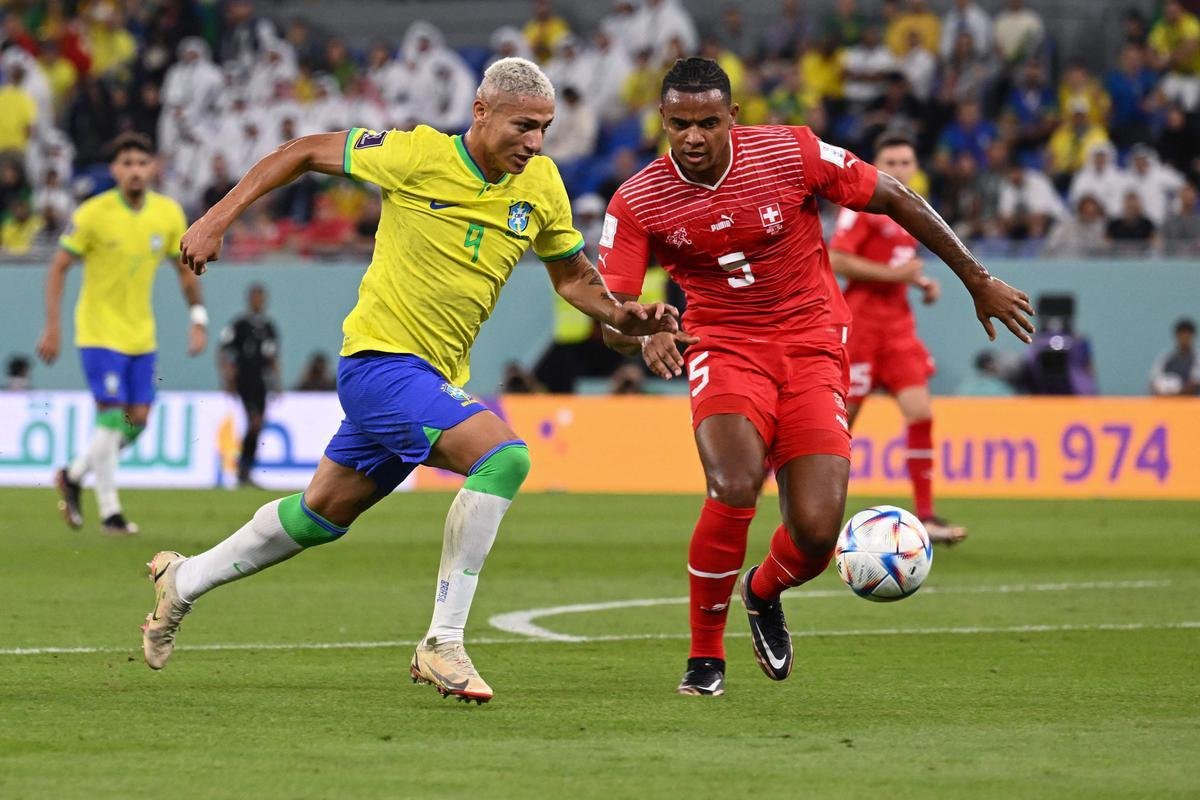 Duelo entre Brasil e Sua, pela 2 rodada do Grupo G da Copa do Mundo, acontece no Estdio 974, em Doha, no Catar
