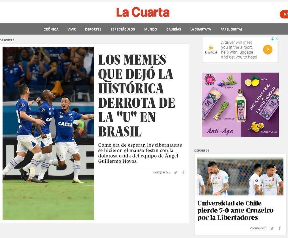 Manchetes dos veculos de comunicao do Chile. Jornal La Cuarta