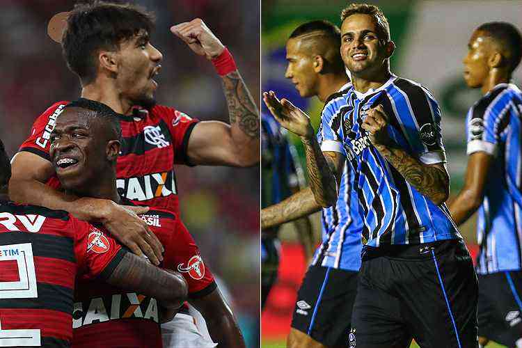 Montagem sobre fotos de Flamengo e Grmio/Divulgao
