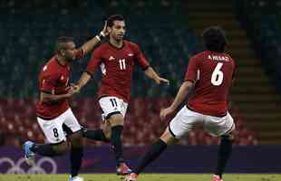 Atacante egípcio Mohamed Salah em Londres-2012, edição em que foi eliminado nas quartas de final com derrota para o Japão