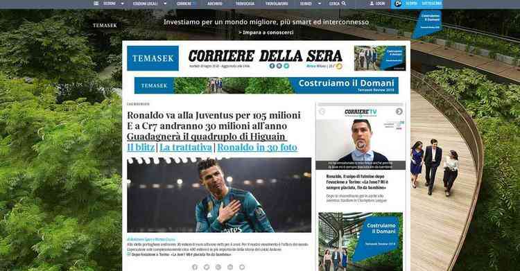 Corriere Della Sera (Itlia) - Cristiano vai para a Juventus por 105 milhes e ganhar 30 milhes por ano