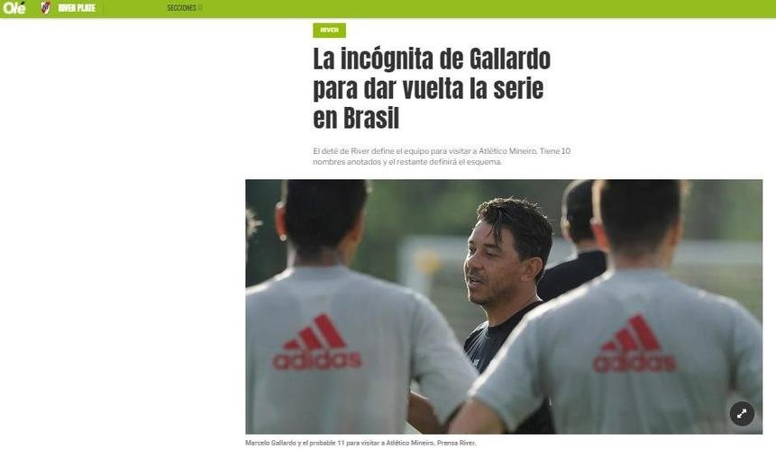 Diario Olé: 'A incógnita de Gallardo para dar volta na série no Brasil'; principal dúvida está entre manutenção de Carrascal ou entrada de Enzo Fernández