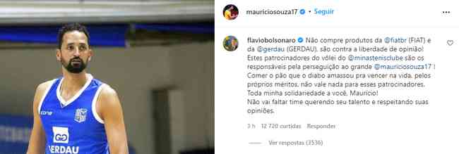Comentrio de Flvio Bolsonaro na postagem de Maurcio Souza