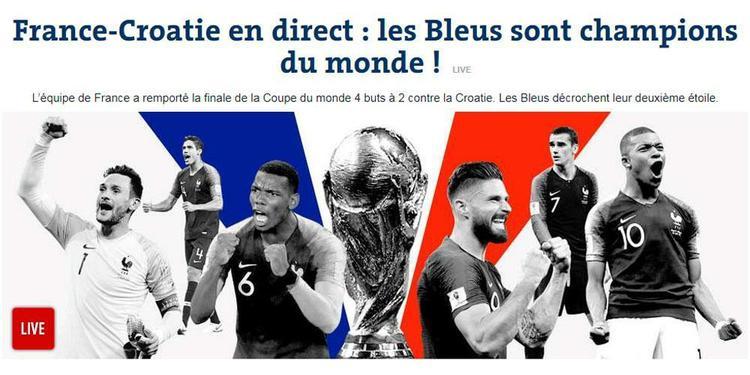 'Os 'Blues' são campeões mundiais! A equipe da França venceu a final da Copa do Mundo por 4 a 2 contra a Croácia. Os 'Blues' ficam com sua segunda estrela', escreve o 'Le Monde'.