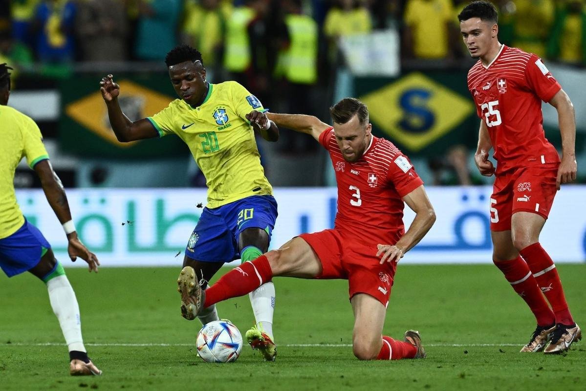 Duelo entre Brasil e Sua, pela 2 rodada do Grupo G da Copa do Mundo, acontece no Estdio 974, em Doha, no Catar
