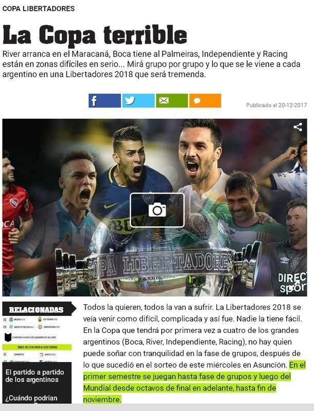 Jornal esportivo Ol prev dificuldades para argentinos na Libertadores