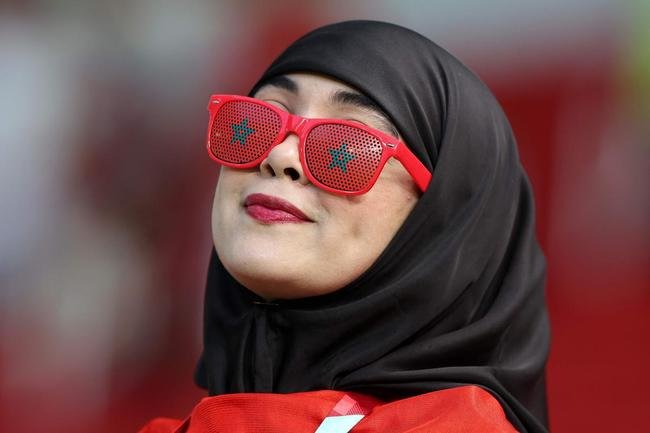 Torcedores de Marrocos e Canad na partida pelo Grupo F da Copa do Mundo 