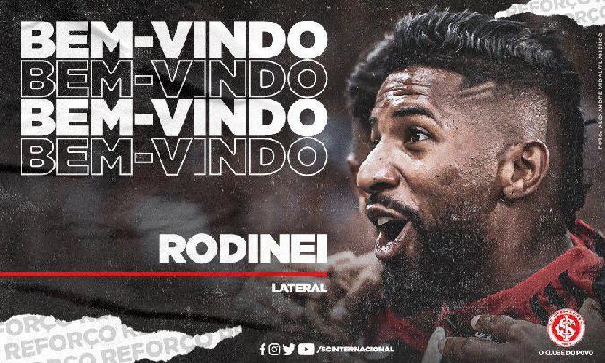 O Internacional anunciou a contratação do lateral-direito Rodinei, do Flamengo, por empréstimo