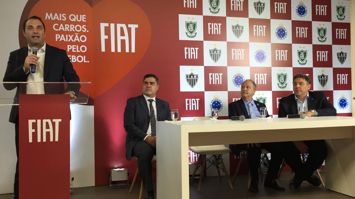 Presidentes e mascotes de Amrica, Atltico e Cruzeiro foram  fbrica da Fiat, em Betim, onde firmaram acordo comercial