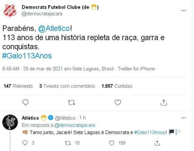 Atltico recebeu mensagens de clubes, jogadores, torcedores e jornalistas