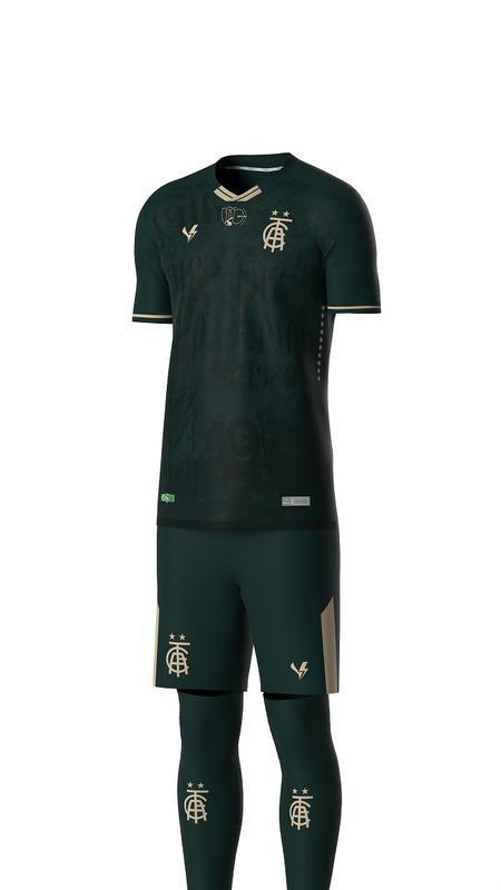 Fotos do terceiro uniforme do Amrica na temporada 2022. O modelo foi desenhado por caro de Almeida, por meio do concurso Camisa Cento e Deca, em homenagem aos 110 anos de histria do clube