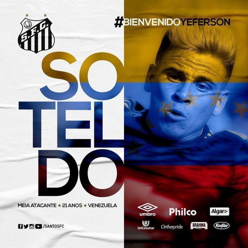 Santos contrata atacante venezuelano Yeferson Soteldo, do Huachipato, do Chile. Jogador tem 21 anos e j enfrentou o Cruzeiro na Libertadores de 2018