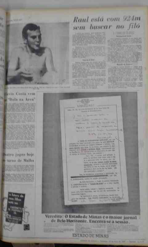 Em 1969, o jornal Estado de Minas destacou pginas para noticiar o grande marco alcanado pelo ento goleiro Raul Plassmann