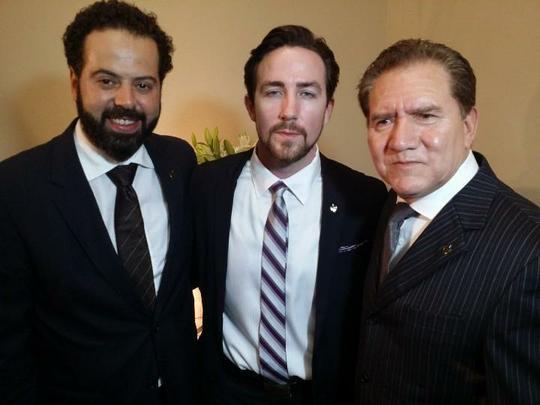 Daniel Nepomuceno, presidente do Atlético, e os chefes da Dryworld, Matt e Cláudio Escobar