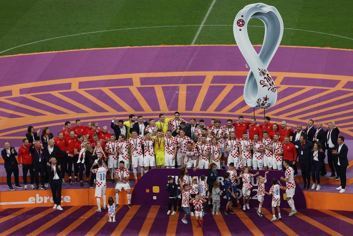 Festa e premiao da Crocia por terceiro lugar na Copa do Mundo de 2022, no Catar. Croatas venceram o Marrocos por 2 a 1, neste sbado (17) e conseguiram mais um feito histrico em Mundiais.