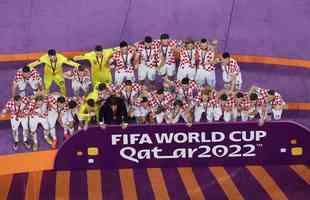 Festa e premiao dos jogadores da Crocia pela conquista do terceiro lugar na Copa do Mundo de 2022, no Catar. Time croata venceu o Marrocos por 2 a 1 neste sbado (17), no Estdio Internacional Khalifa, em Doha