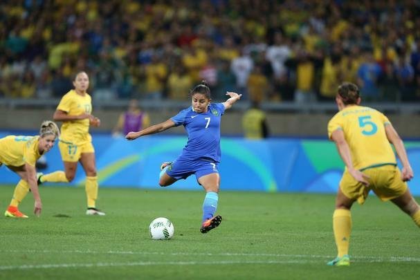 Imagens do primeiro tempo do jogo entre Brasil e Austrlia, no Mineiro, em Belo Horizonte, pelas quartas de final do torneio de futebol feminino dos Jogos Olmpicos Rio 2016