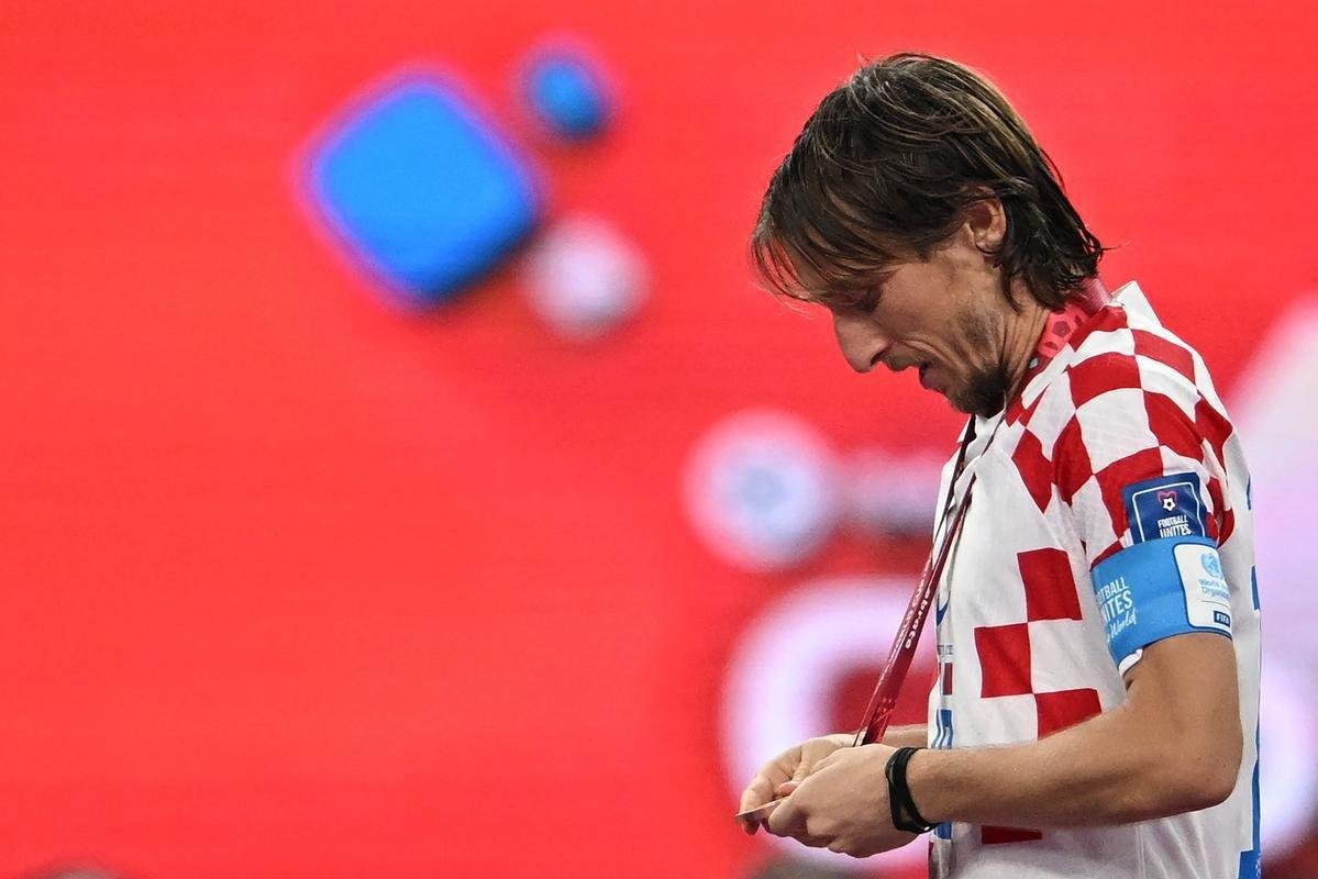 Festa e premiao dos jogadores da Crocia pela conquista do terceiro lugar na Copa do Mundo de 2022, no Catar. Time croata venceu o Marrocos por 2 a 1 neste sbado (17), no Estdio Internacional Khalifa, em Doha