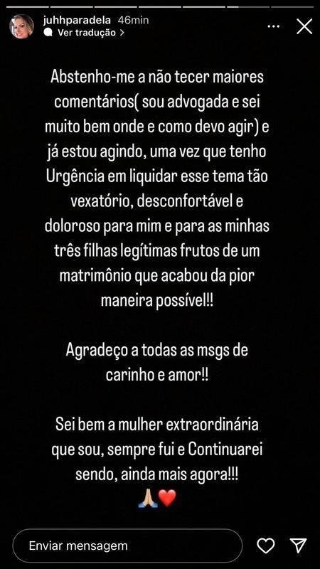 Esposa de Lus Fabiano explicou situao nas redes sociais aps anunciar traio do ex-jogador 