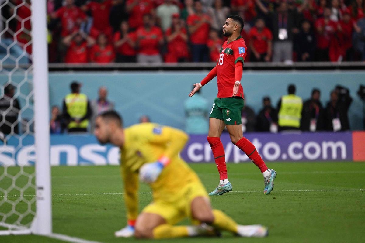 Fotos do gol de Youssef En-Nesyri, de Marrocos, sobre Portugal, pelas quartas de final da Copa do Mundo de 2022, no Catar
