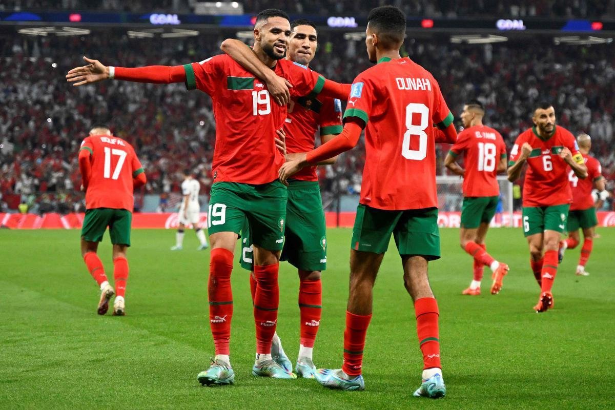 Fotos do gol de Youssef En-Nesyri, de Marrocos, sobre Portugal, pelas quartas de final da Copa do Mundo de 2022, no Catar
